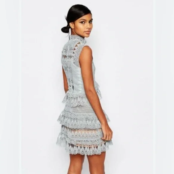 SELF-PORTRAIT Teardrop Guipure Panelled Mini Dress - Size 6 - Picture 6 of 11